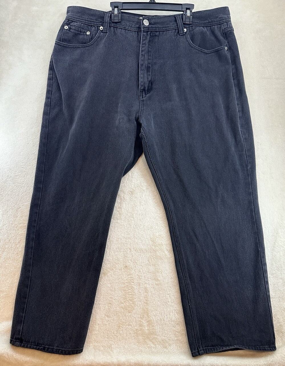 Men's Trust Jeans Charcoal Black Relaxed Straight Leg Faded Size 44/32
